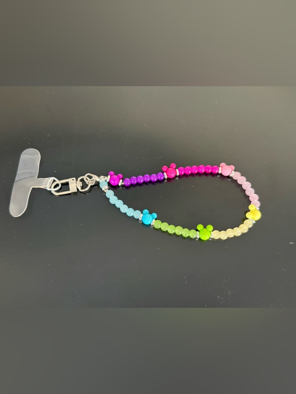 Multicolor Mouse Head Beaded phone wrist strap.